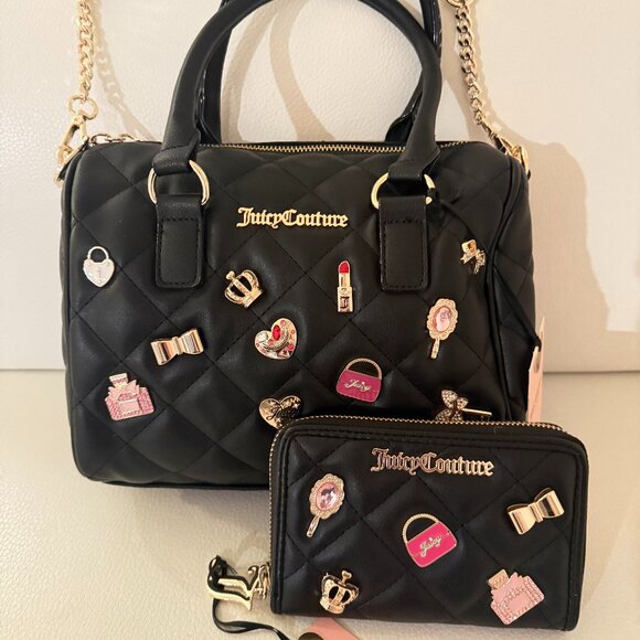 NWT JUICY COUTURE JUICY GIRL ONLY SATCHEL CROSSBODY BAG W WALLET BLACK - Picture 1 of 10
